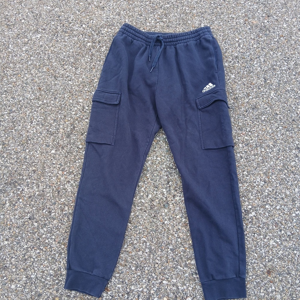 Adidas Sweatpants Mens Large Blue Fleece Cargo Jogger Pants Logo Pockets Gym